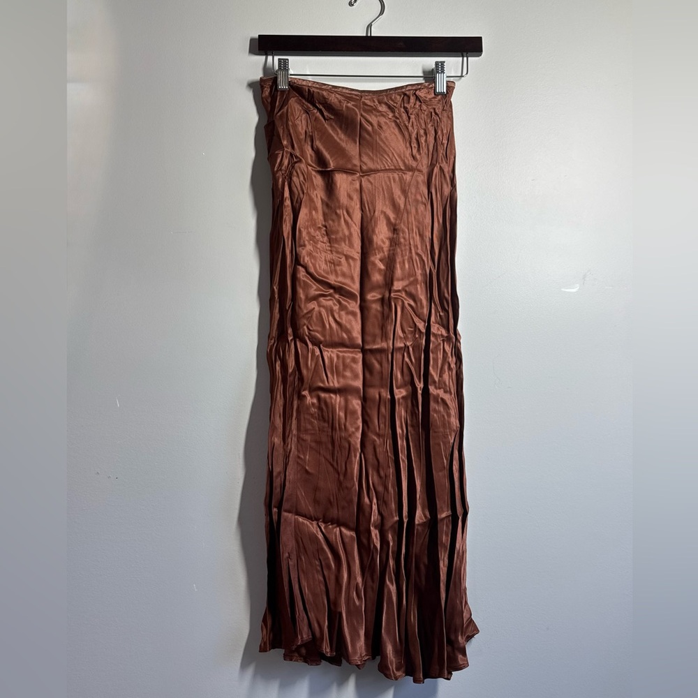 Zara brown/gold silky Maxi Skirt